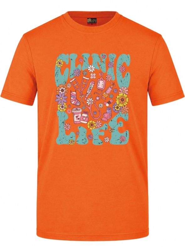 Clinic Life Printed Short Sleeve Orange T-Shirt (100% Cotton Jersey Fabric)