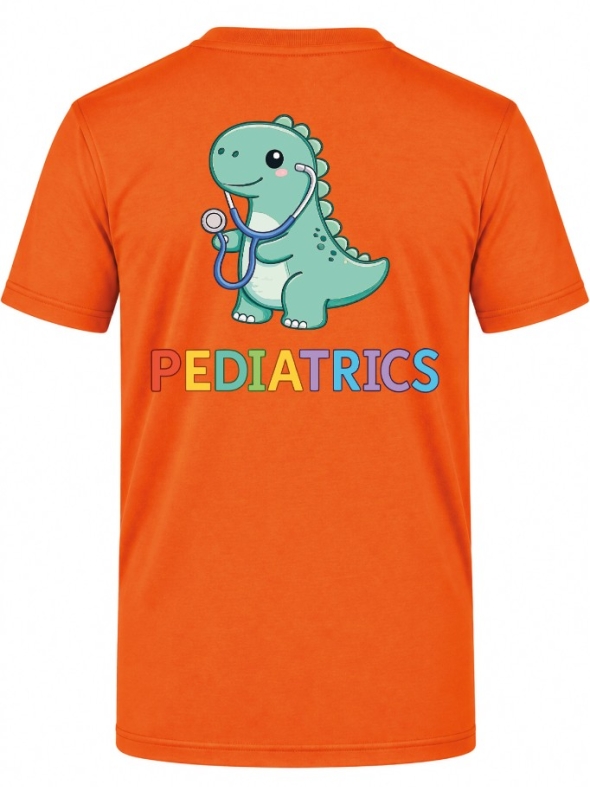 Pediatrics Dino Baskılı Kısa Kol Turuncu Tişört (%100 Pamuk Penye Kumaş)