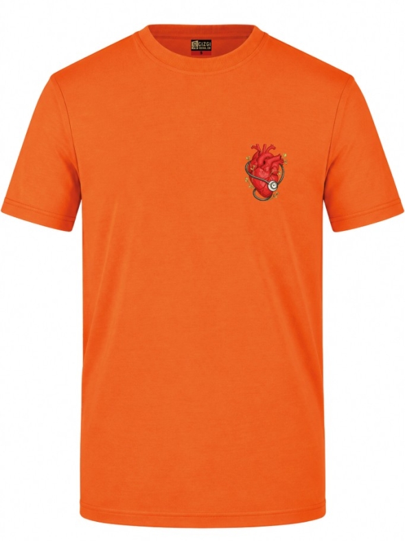 Anatomical Heart and Stethoscope Printed Short Sleeve Orange T-Shirt (100% Cotton Jersey Fabric)