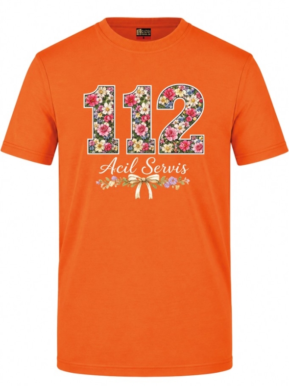 Bow Detail 112 Paramedic Printed Short Sleeve Orange T-Shirt (100% Cotton Jersey Fabric)
