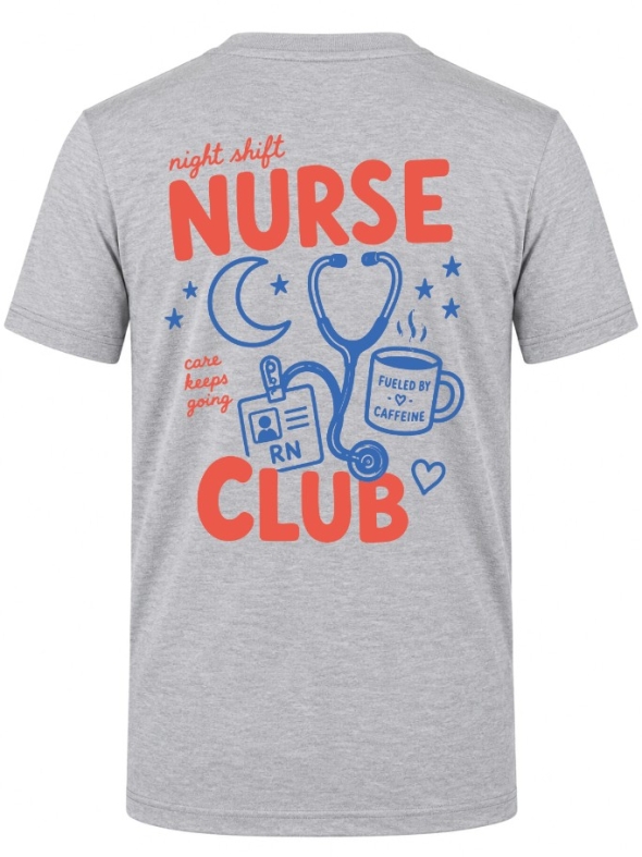 Night Shift Bedrucktes Kurzarm T-Shirt in Grau meliert (100% Baumwoll-Jersey)