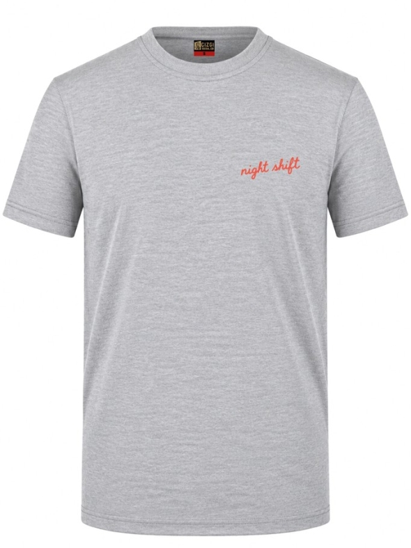 Night Shift Bedrucktes Kurzarm T-Shirt in Grau meliert (100% Baumwoll-Jersey)
