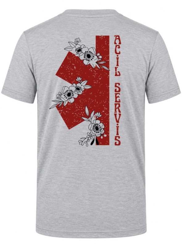 Vintage Emergency Service Printed Short Sleeve Grey Melange T-Shirt (100% Cotton Jersey Fabric)