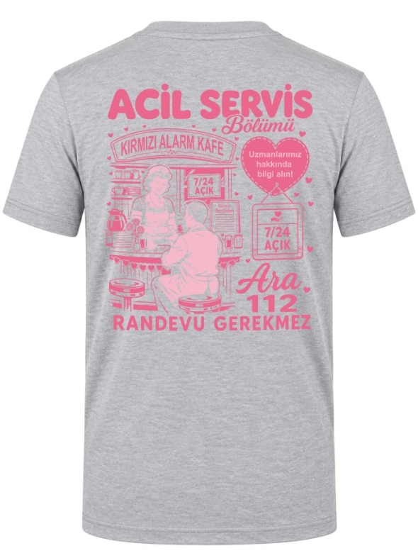 Emergency Service Cafe Printed Short Sleeve Grey Melange T-Shirt (100% Cotton Jersey Fabric)