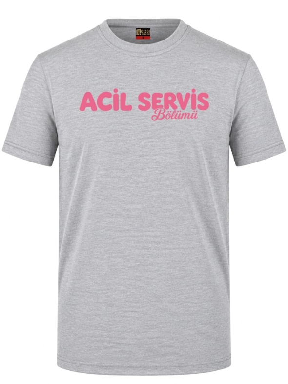 Emergency Service Cafe Printed Short Sleeve Grey Melange T-Shirt (100% Cotton Jersey Fabric)