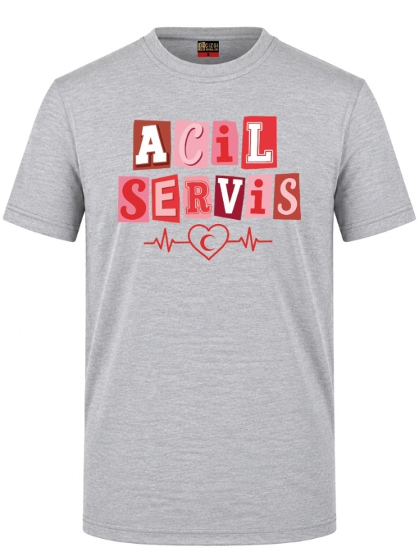 Pop Art Emergency Service Printed Short Sleeve Grey Melange T-Shirt (100% Cotton Jersey Fabric)
