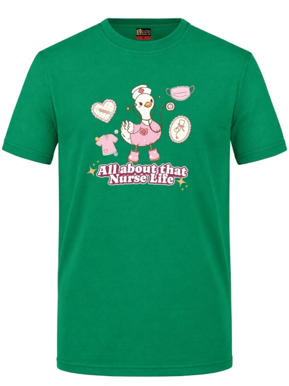 Nurse Life Bedrucktes Kurzarm T-Shirt in Brasilgrün (100% Baumwoll-Jersey)