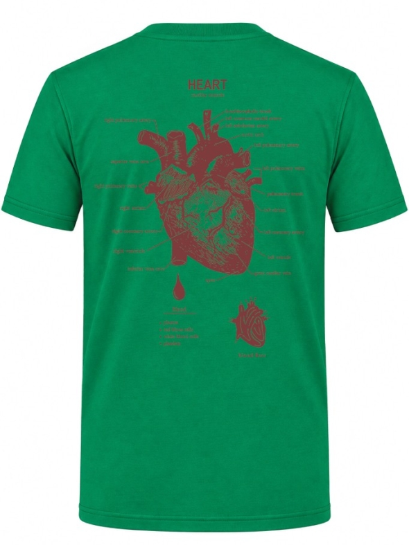 Anatomisches Herz Bedrucktes Kurzarm T-Shirt in Brasilgrün (100% Baumwoll-Jersey)