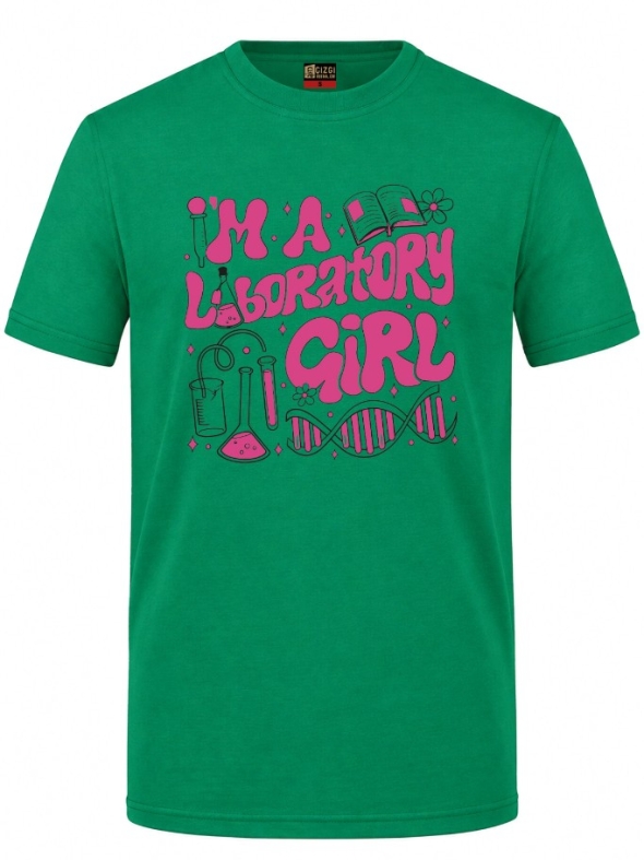 Laboratory Girl Baskılı Kısa Kol Brezilya Yeşili Tişört (%100 Pamuk Penye Kumaş)