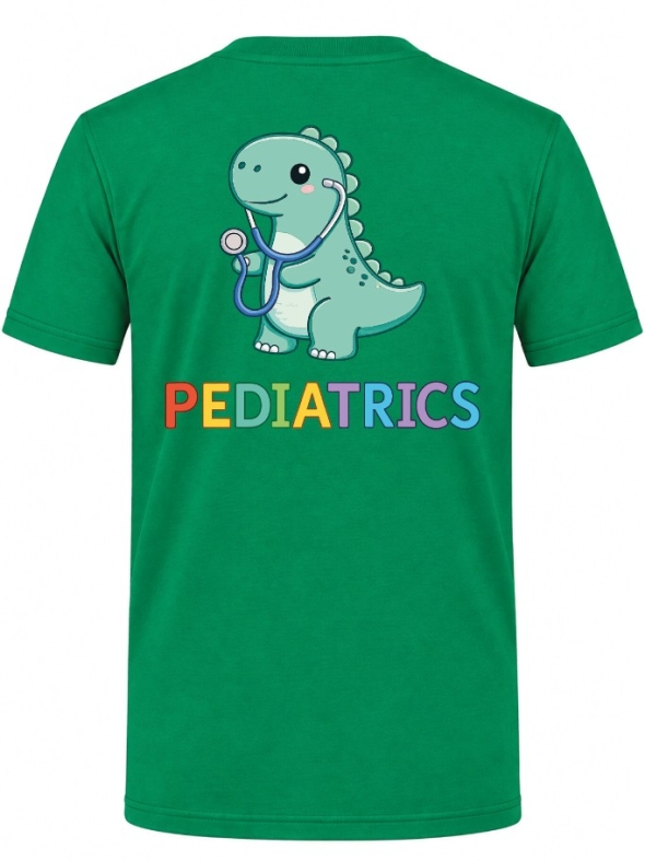Pediatrics Dino Baskılı Kısa Kol Brezilya Yeşili Tişört (%100 Pamuk Penye Kumaş)