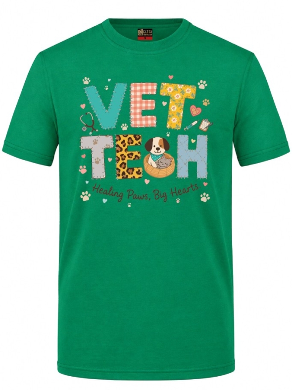 Veterinary Heart Printed Short Sleeve Brazil Green T-Shirt (100% Cotton Jersey Fabric)