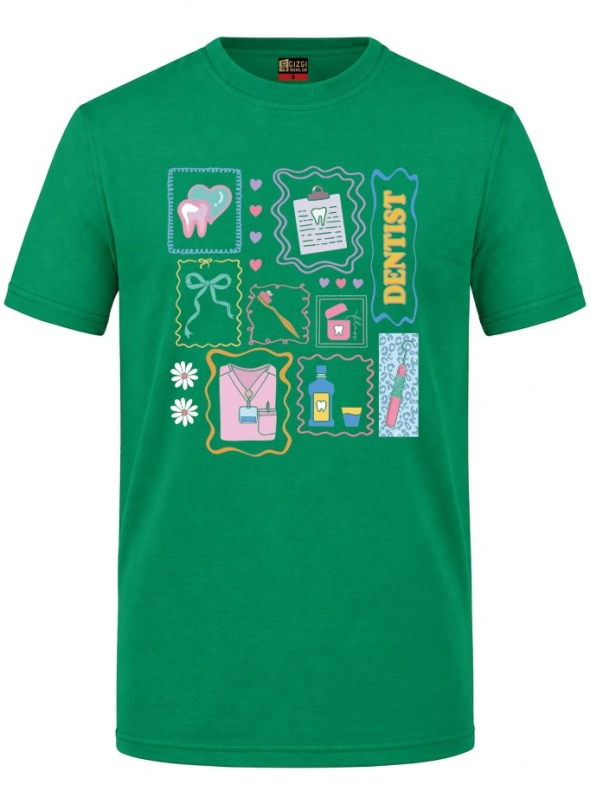 Dentist World Printed Short Sleeve Brazil Green T-Shirt (100% Cotton Jersey Fabric)