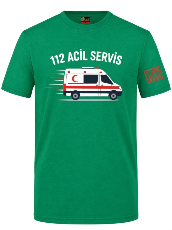 112 Emergency Service Printed Short Sleeve Brazil Green T-Shirt (100% Cotton Jersey Fabric)