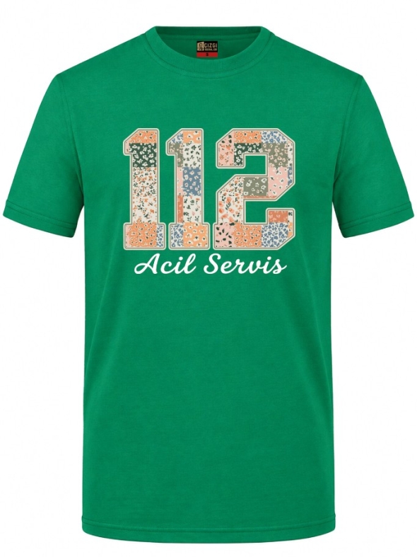 Floral 112 Emergency Service Printed Short Sleeve Brazil Green T-Shirt (100% Cotton Jersey Fabric)