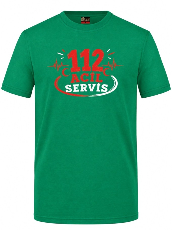 112 Emergency Heroes Printed Short Sleeve Brazil Green T-Shirt (100% Cotton Jersey Fabric)