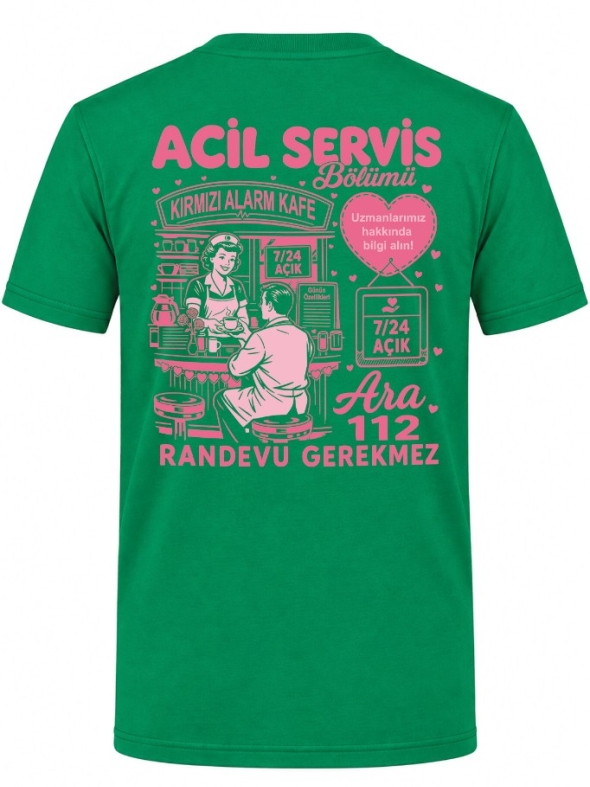Emergency Service Cafe Printed Short Sleeve Brazil Green T-Shirt (100% Cotton Jersey Fabric)