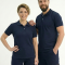 Dunkelblaues Polo-Kragen Kurzarm-Arbeits-T-Shirt aus Lacoste-Stoff
