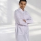 White Mandarin Collar Men's Lab Coat Alpaca Fabric