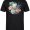 Tooth and Flower Art Printed Short Sleeve Black T-Shirt (%100 Cotton Jersey Fabric)