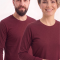 Bordeauxrotes Rundhals-Langarm-T-Shirt aus 100 % Baumwoll-Jersey