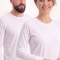Weißes Rundhals-Langarm-T-Shirt aus 100 % Baumwoll-Jersey