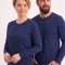 Navyblaues Rundhals-Langarm-T-Shirt aus 100 % Baumwoll-Jersey