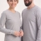 Grau-meliertes Rundhals-Langarm-T-Shirt aus 100 % Baumwoll-Jersey