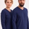 Navyblaues Langarm-T-Shirt mit V-Ausschnitt aus 100 % Baumwoll-Jersey