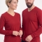 Rotes Langarm-T-Shirt mit V-Ausschnitt aus 100 % Baumwoll-Jersey