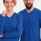 Saxe-blaues Langarm-T-Shirt mit V-Ausschnitt aus 100 % Baumwoll-Jersey