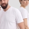 Weißes Kurzarm-T-Shirt mit V-Ausschnitt aus 100 % Baumwoll-Jersey