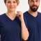Navyblaues Kurzarm-T-Shirt mit V-Ausschnitt aus 100 % Baumwoll-Jersey