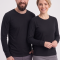 Schwarzes Rundhals-Langarm-T-Shirt aus 100 % Baumwoll-Jersey